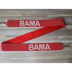 Beaded 51" (Clip to Clip) Alabama Crimson Tide “BAMA” Bag Strap Red & White